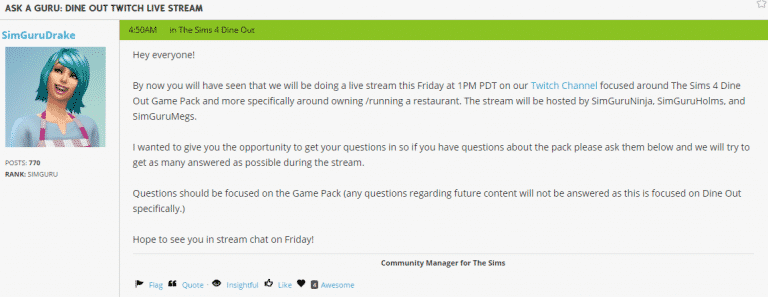 The Sims 4 Dine Out: Post your Questions for the Livestream!