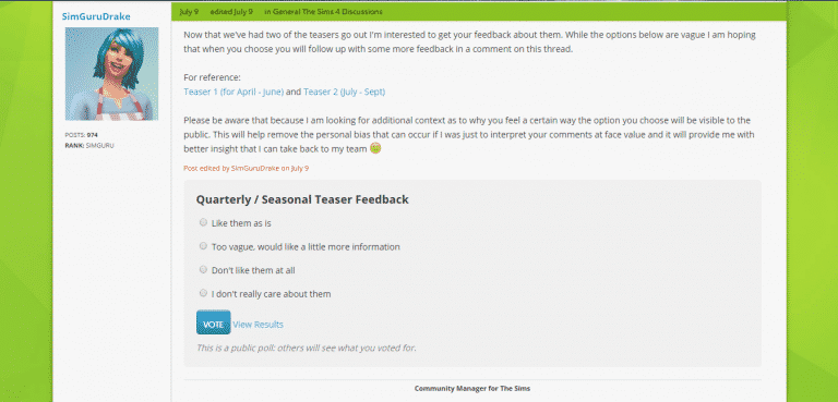 What Are Your Thoughts on Quarterly Announcements? SimGuruDrake Wants to Know!