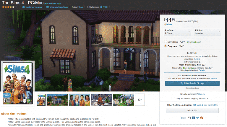 Black Friday Sale: Get The Sims 4 on Amazon for 15$!