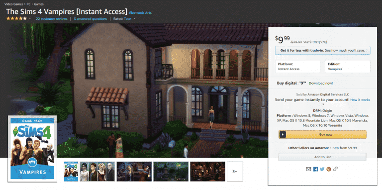 The Sims 4: Dine Out and Vampires are 50% off on Amazon!