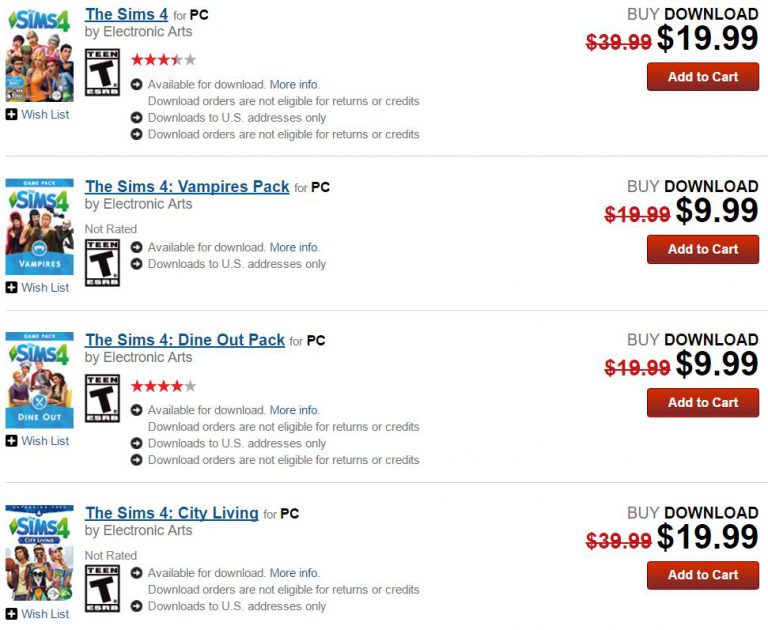 Gamestop: 50% off on The Sims 4 EPs and select GPs (US)