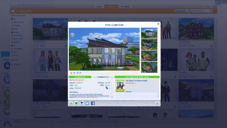 The Sims 4 Fitness Stuff: Official Venue and Household