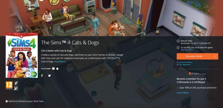 Pre-Order The Sims 4 Cats & Dogs on Origin!