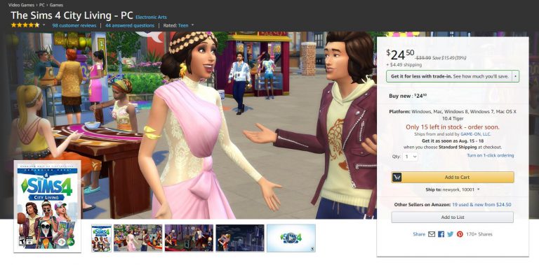 Get The Sims 4 City Living on Amazon for only $24.50!