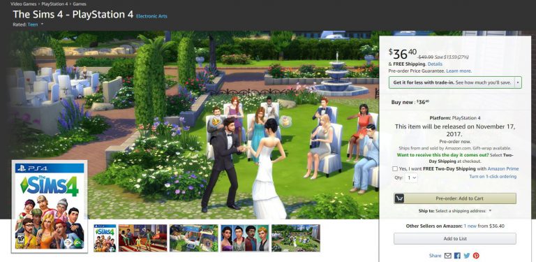 Get The Sims 4 Standard Edition for PS4 on Amazon for $36.40