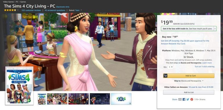 The Sims 4 City Living: 50% off on Amazon