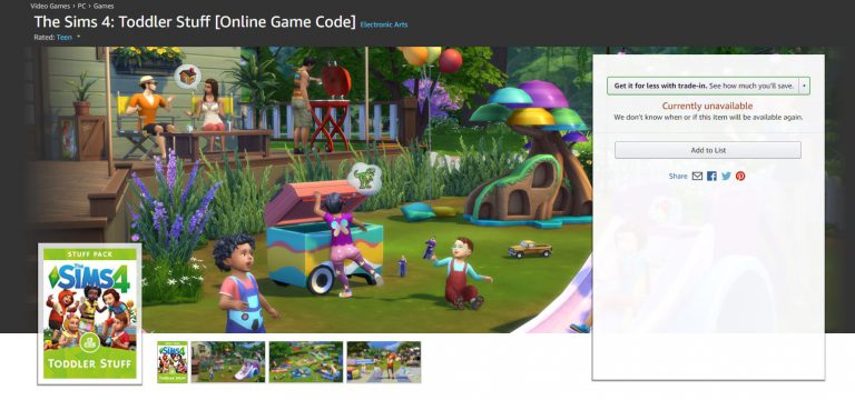 The Sims 4 Toddler Stuff is finally listed on Amazon