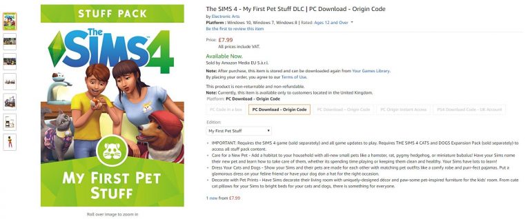 Get The Sims 4 My First Pet Stuff for £2 Cheaper on Amazon UK