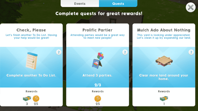 The Sims Mobile: Quests and Daily Tasks