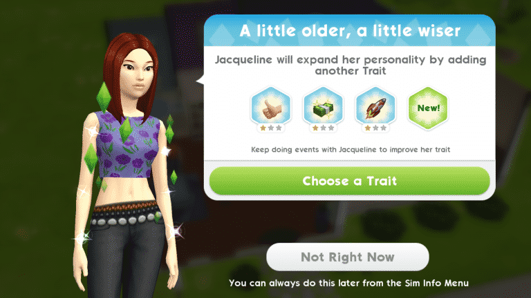 The Sims Mobile: Aging and Earning Traits