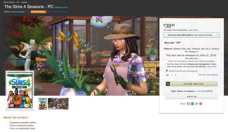 The Sims 4 Seasons is now available for Pre-Order on Amazon