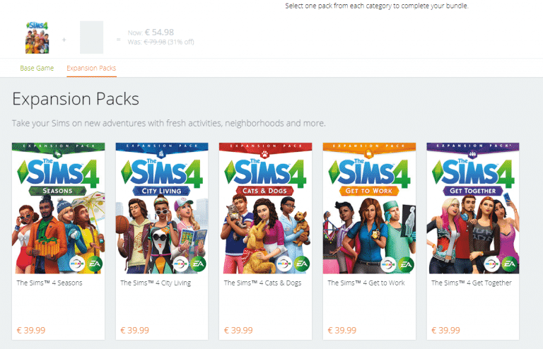 You are now able to build a Bundle with The Sims 4 Seasons