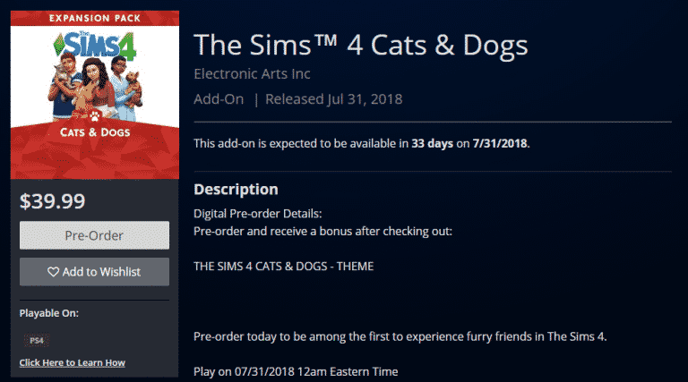 Pre-Order The Sims 4 Cats & Dogs on Microsoft and Playstation Store