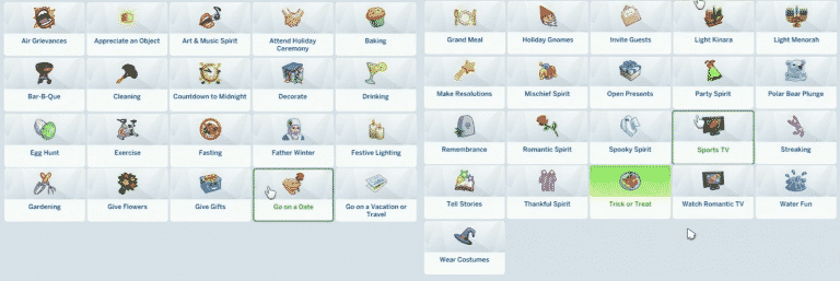 The Sims 4 Seasons: List of Base Game + Seasons Traditions