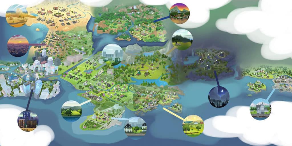 A Simmer Has Put Together All The Sims 4 Worlds In One Image   Fanmademap 1024x512 