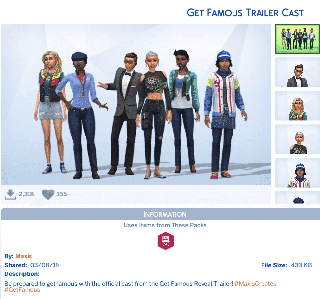 The Sims 4: Official Get Famous Families Now Available on The Gallery