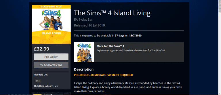 [LEAK] The Sims 4 Island Living Listed on the PlayStation Store