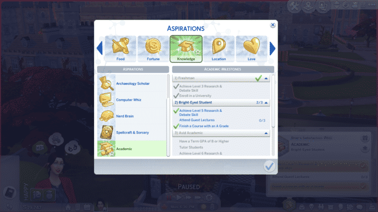 The Sims 4 Discover University: Academic Aspiration Overview