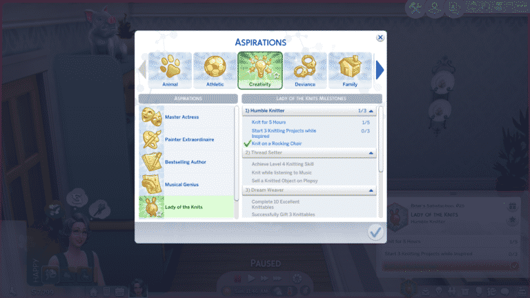 The Sims 4 Nifty Knitting: Lord/Lady of the Knits Aspiration