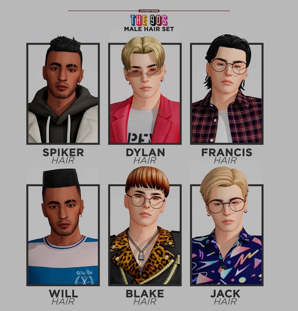 The Sims 4 Custom Content: 90s inspired Masculine Hairstyles