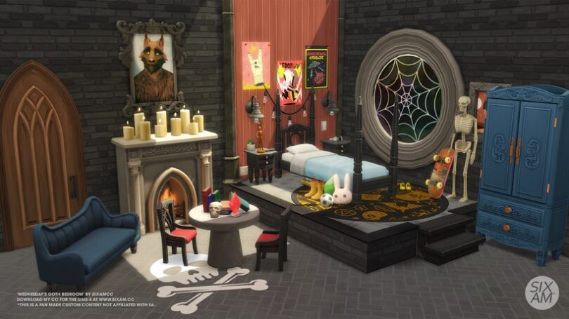 The Sims 4 Goth CC: Wednesday's Goth Bedroom