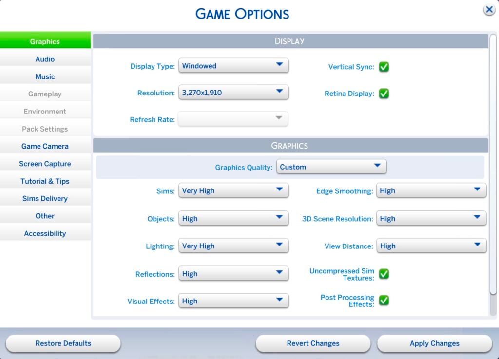 The Sims 4 Dynamic Shadows Settings