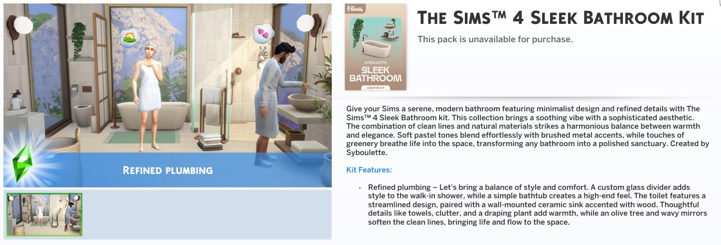 The Sims 4 Creator Kits Leak: Sleek Bathroom and Sweet Allure