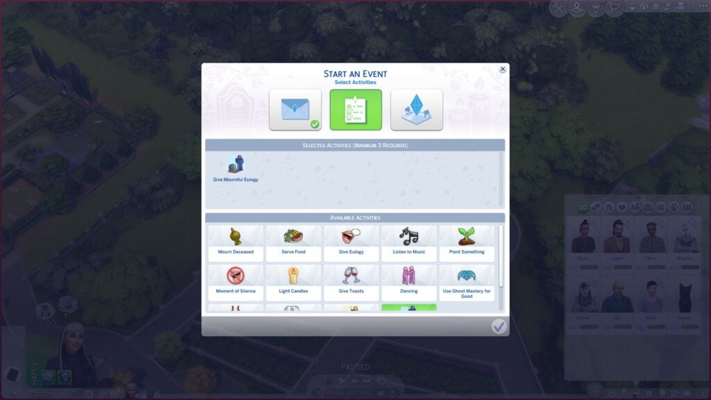 How to Create a Funeral in The Sims 4 Life and Death 7 Funeral activities menu