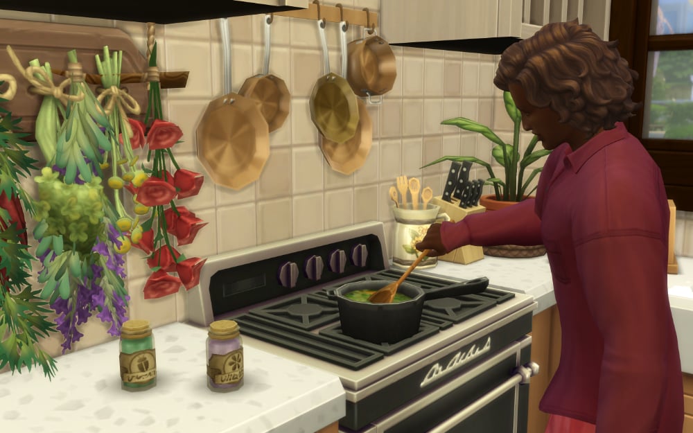 Sim making herbalist poultice