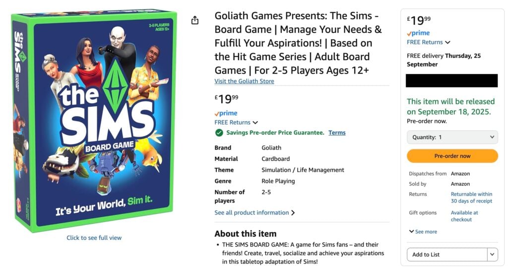 The Sims Board Game: Gameplay Review & Release Date 16 Amazon listing for the sims board game