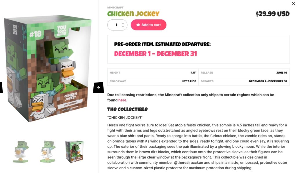 Youtooz Minecraft Figure Chicken Jockey