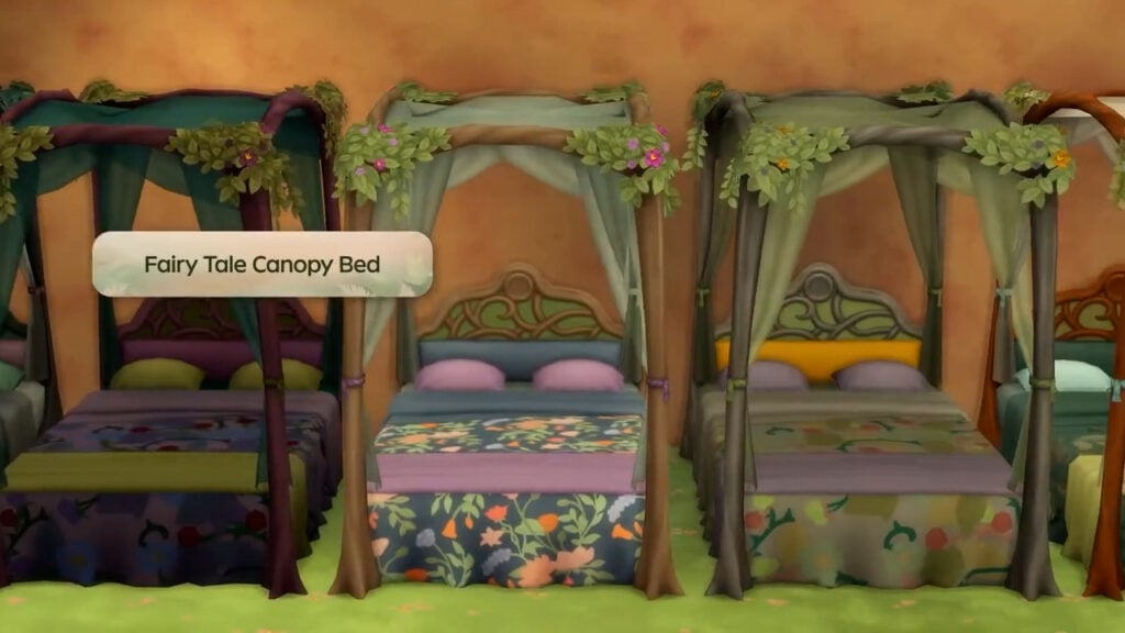 Build to Bloom: The Sims 4 Solarpunk Architecture 8 A series of the same bed in different swatches