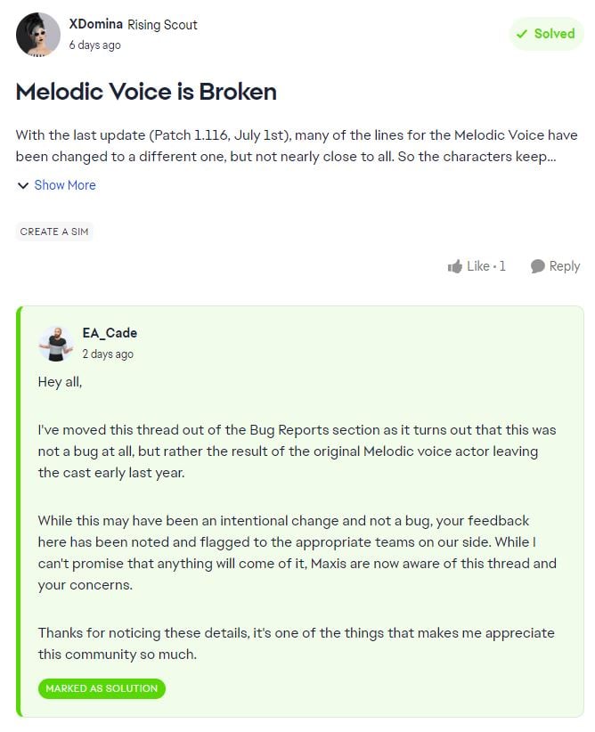 The Sims 4 Voice Change: A New Actor Is Behind the Melodic Voice Type 2 Capture