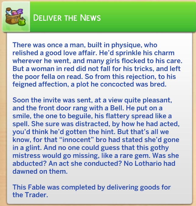 Spinning a Tale: Guide to Fables in The Sims 4 Enchanted by Nature 16 Deliver the news complete fable