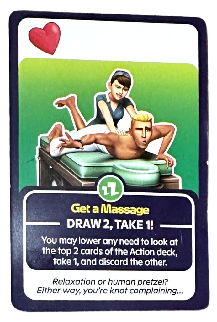 The Sims Board Game, Draw 2 take 1 Action Card