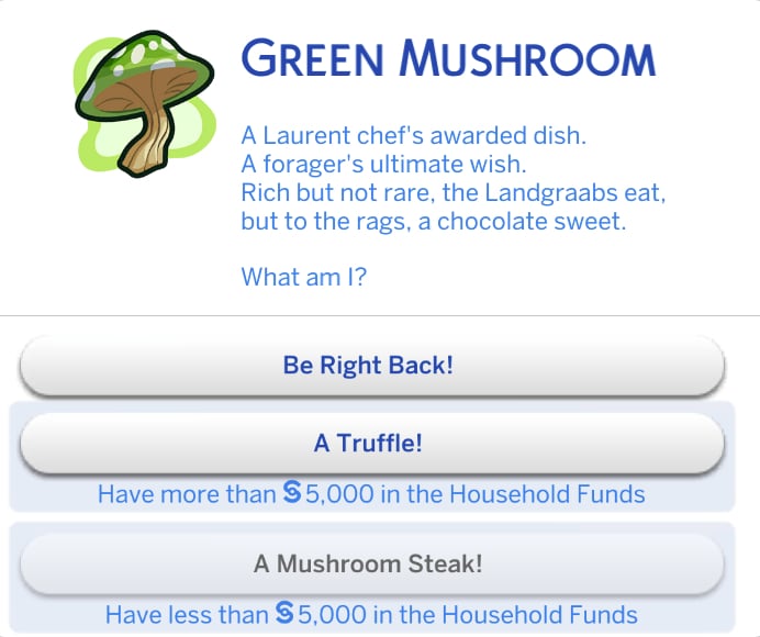 Spinning a Tale: Guide to Fables in The Sims 4 Enchanted by Nature 22 Green mushroom riddle