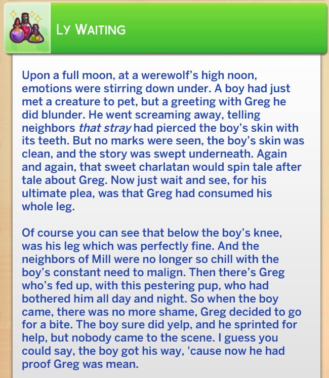 Spinning a Tale: Guide to Fables in The Sims 4 Enchanted by Nature 18 Ly Waiting complete fable