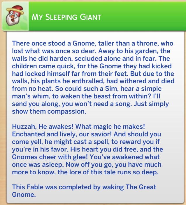 Spinning a Tale: Guide to Fables in The Sims 4 Enchanted by Nature 26 My Sleeping Giant complete fable