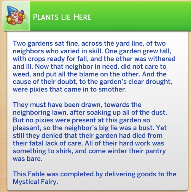 Spinning a Tale: Guide to Fables in The Sims 4 Enchanted by Nature 28 Plants Lie Here complete fable