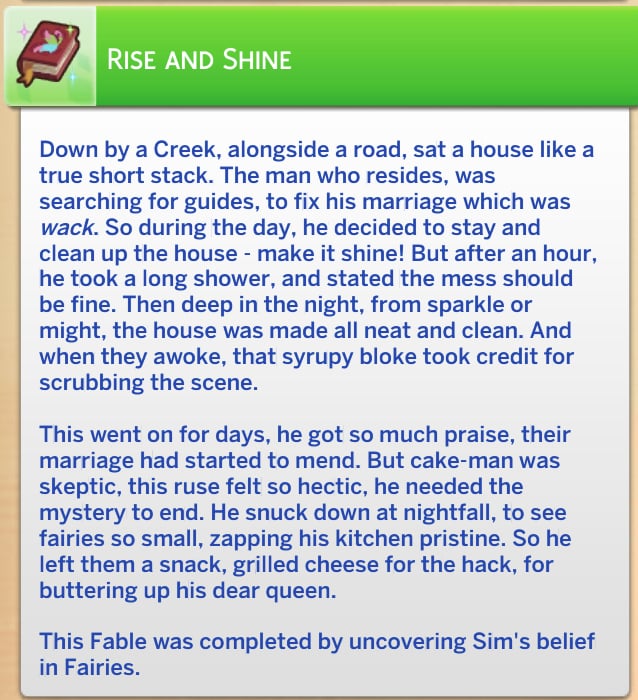 Spinning a Tale: Guide to Fables in The Sims 4 Enchanted by Nature 31 Rise and Shine complete fable
