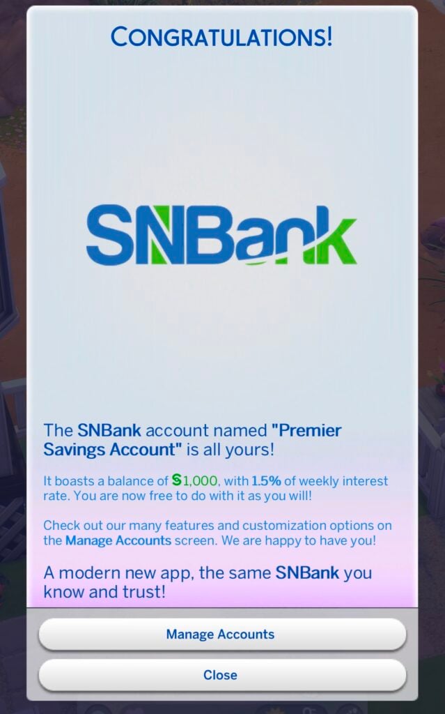 SIMS 4 Banking Mod Tutorial Screen finish SNB SimRealist
