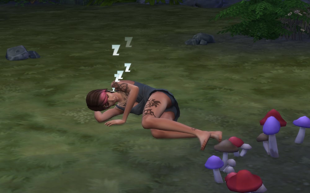 Natural Living Skill in The Sims 4 Enchanted by Nature 5 Sim sleeping on the ground