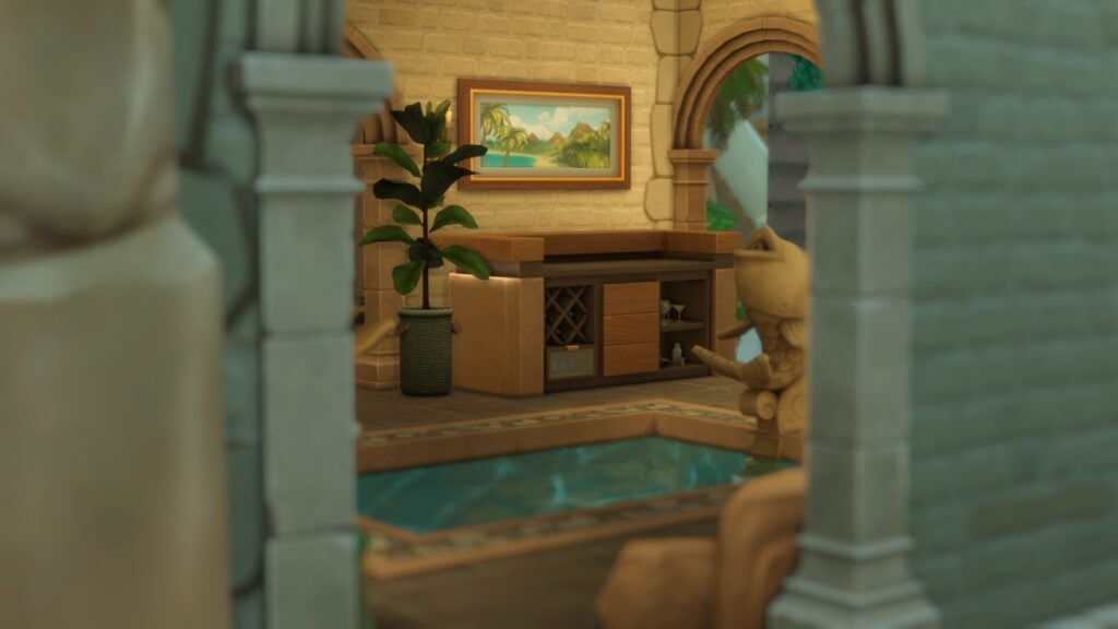To Pool or Not To Pool: The Sims 4 Pool Designs & Tips 20 Interior view of courtyard with pool in centre and bar behind