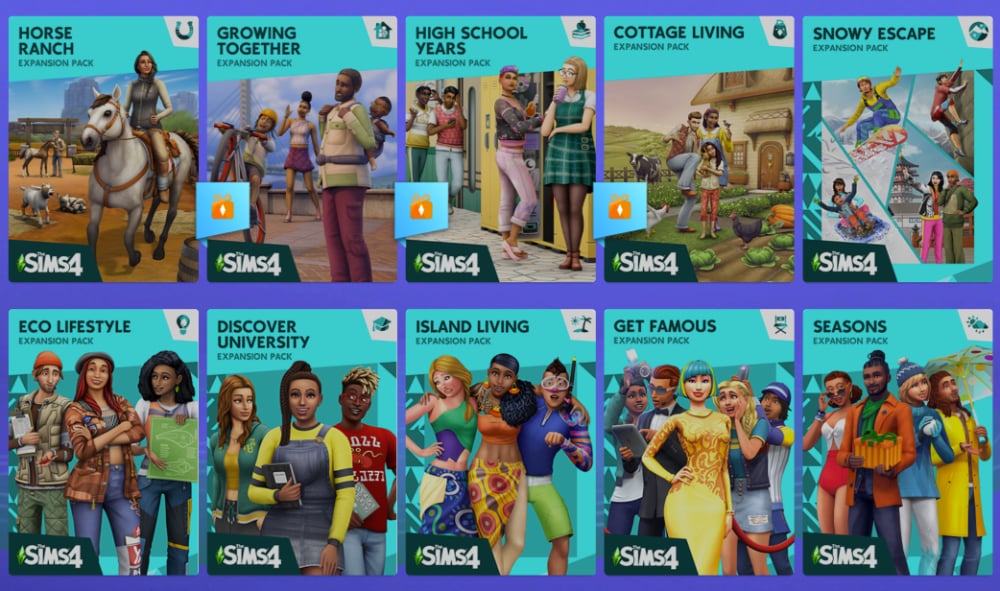The Sims 4 DLC expansion packs