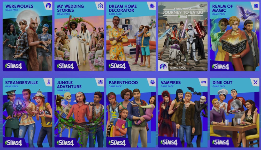 The Sims 4 dlc game packs