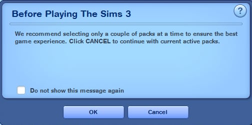 Sims 3 warning