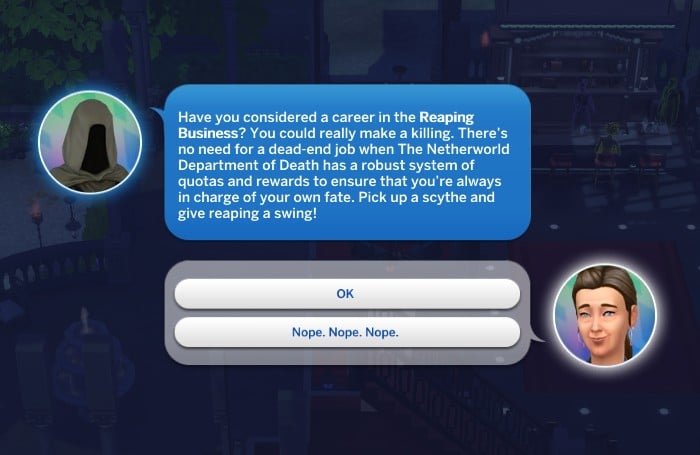 grim reaper phone call inviting to job
