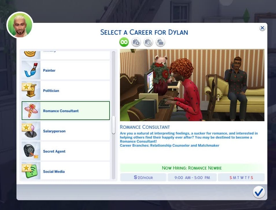 Romance Consultant Career The Sims 4 Lovestruck-Career Select