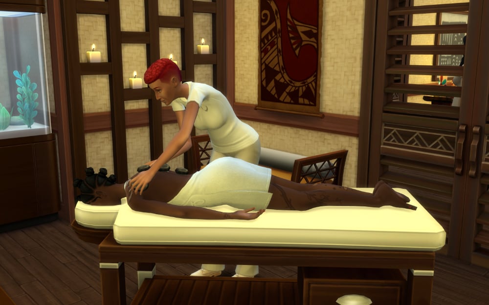 Sim getting a massage
