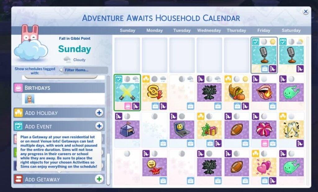 The Sims 4 Adventure Awaits and The Sims 4 High School Years Getaways, Recurring Getaways